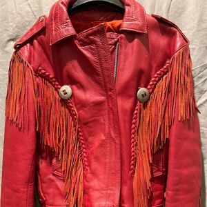 Red Leather fringed  Damond jacket